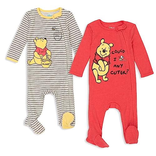 Disney Winnie the Pooh Newborn Baby Boys 2 Pack Sleep N' Play Coveralls White/Red 3-6 Months - Image 1