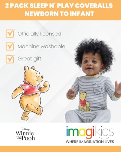 Disney Winnie the Pooh Newborn Baby Boys 2 Pack Sleep N' Play Coveralls White/Red 3-6 Months - Image 2