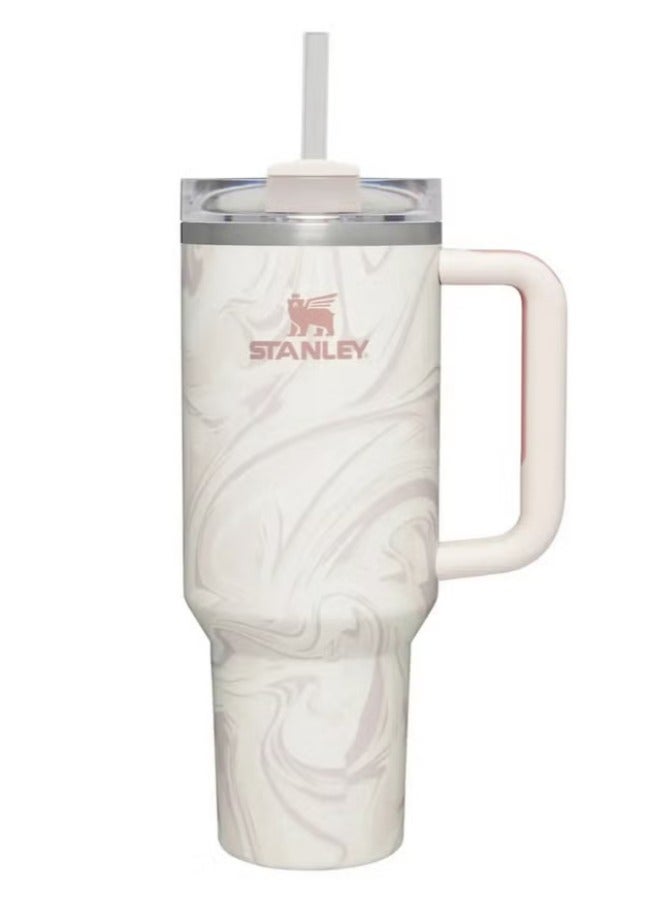 Stanley Stanley cup H2.0 Stainless Steel with Lid and Straw for Water Iced Tea,Coffee and Smoothie,Rose Quartz Swirl,40 oz  - Image 1