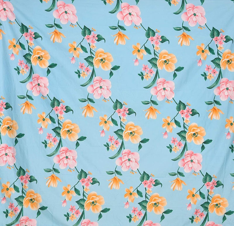 MORADO Premium Glace Cotton Floral Design Duvet Cover - Double, Light Blue with Zipper - Image 2