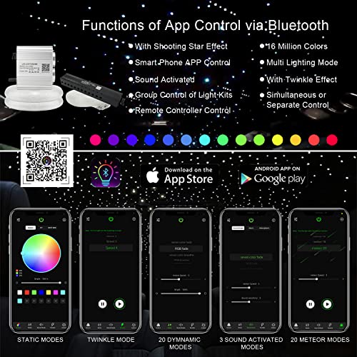 AKEPO Upgraded 16W Dual Head+Twinkle+Shooting Star Fiber Optic Lights Kit, Car Home Use RGBW Star Ceiling Sky Light APP Meteor Music Activated Light Engine+ 920pcs of Mixed Diameter Fibers 9.8ft/3m - Image 2