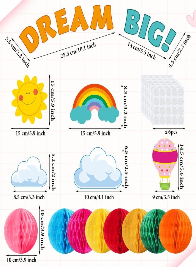 Funrous 82 Pcs Colorful 3D Hot Air Balloon Honeycomb Bulletin Board Set Hot Air Balloon Cloud Rainbow Sun Cutouts Honeycomb Bulletin Board for Preschool Kindergarten Back to School Classroom Supplies - Image 2