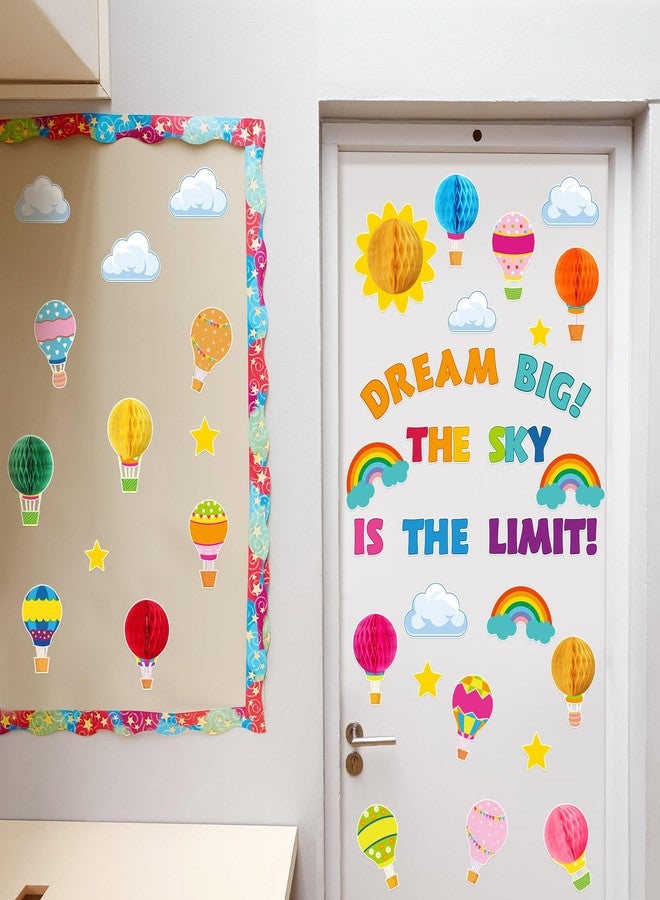 Funrous 82 Pcs Colorful 3D Hot Air Balloon Honeycomb Bulletin Board Set Hot Air Balloon Cloud Rainbow Sun Cutouts Honeycomb Bulletin Board for Preschool Kindergarten Back to School Classroom Supplies - Image 5