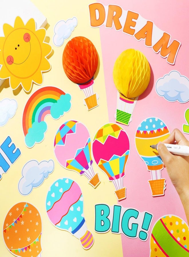 Funrous 82 Pcs Colorful 3D Hot Air Balloon Honeycomb Bulletin Board Set Hot Air Balloon Cloud Rainbow Sun Cutouts Honeycomb Bulletin Board for Preschool Kindergarten Back to School Classroom Supplies - Image 4
