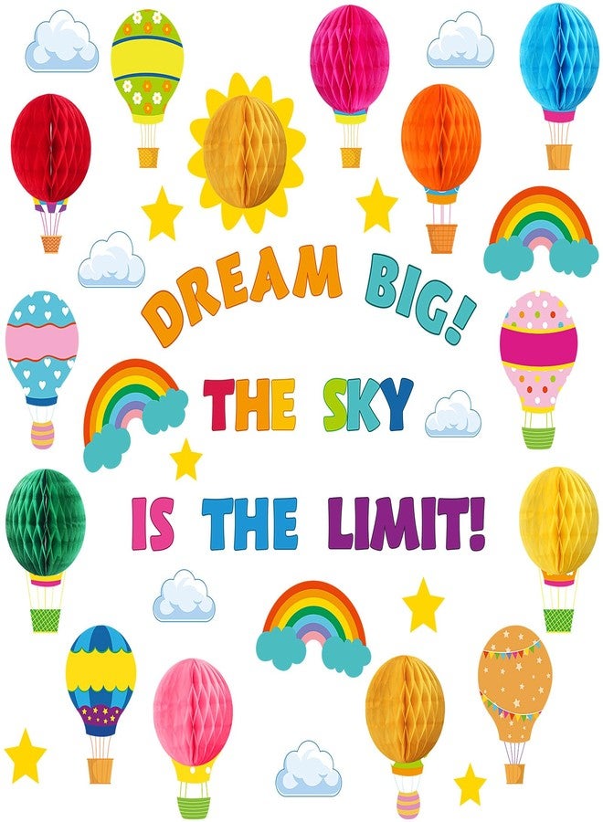 Funrous 82 Pcs Colorful 3D Hot Air Balloon Honeycomb Bulletin Board Set Hot Air Balloon Cloud Rainbow Sun Cutouts Honeycomb Bulletin Board for Preschool Kindergarten Back to School Classroom Supplies - Image 1