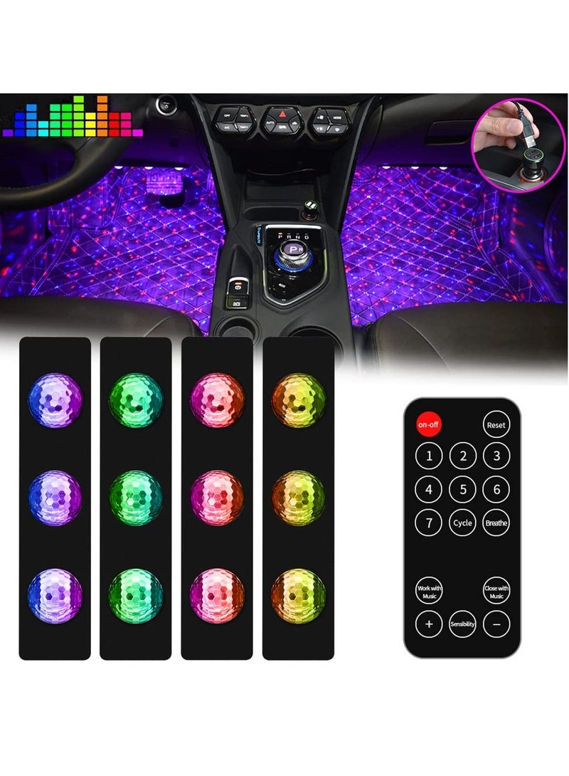 Loquat Car Interior Ambient Lights 4Pcs 12LED USB Plug-in RGB Multicolor Star Atmosphere Lights For Car Carpets Under Dash LED Accent Lighting Kit With Sound Active And Remote Control DC 5V - Image 1