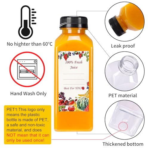 SUPERLELE 20pcs 16oz Juice Bottles, Plastic Juicing Bottles with Caps, Clear Drink Containers with Lids for Drinking, Smoothie and Other Beverages - Image 2