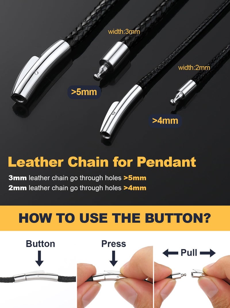 U7 Black Leather Cord Necklace with Stainless Steel Clasp, Men Women 2mm Wide Woven Wax Rope Chain for Pendant, Length 16 Inch - Image 4