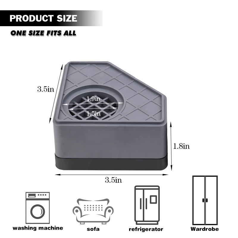 Sakolla Anti Vibration Pads for Washing Machine - Washer and Dryer Pedestals High Hard Wearing Square Rubber Foot Pads, Noise Cancelling and Shock Support Protects Pedestals (4 Pcs) - Image 2