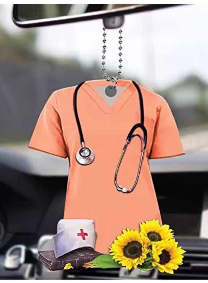 تعليقة مرآة السيارة فريدة وجذابة على شكل قميص طبيب بلون برتقالي