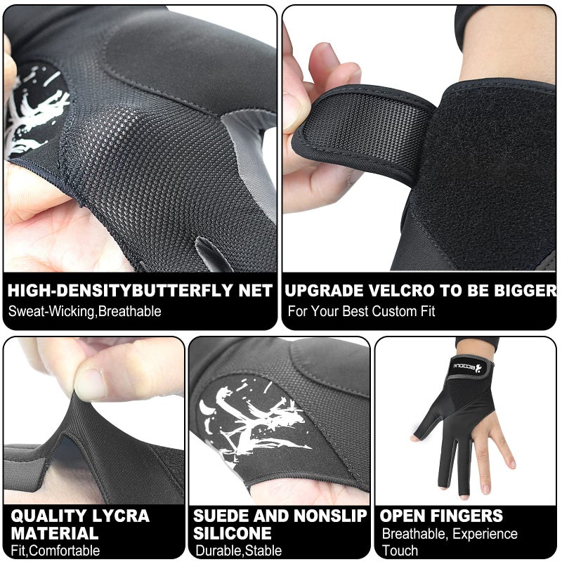 YFY Billiard Pool Gloves for Left Hand 3 Finger, Splicing Process, Snooker Cue Sport Glove Popular Sizes for Men & Women - Image 4