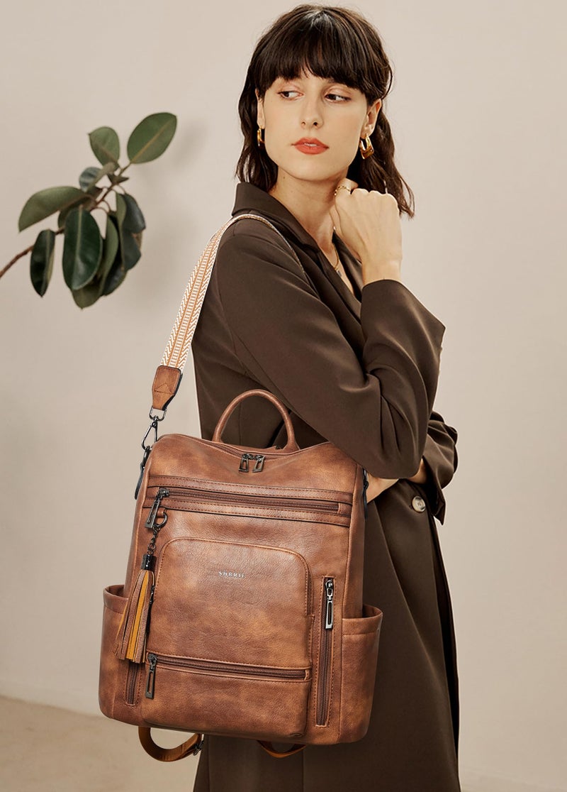 Shrrie Vegan Leather Laptop Backpack for Women 15.6 inch Work Backpack Fashion Travel Backpack Purse for Travel College Work - Image 2