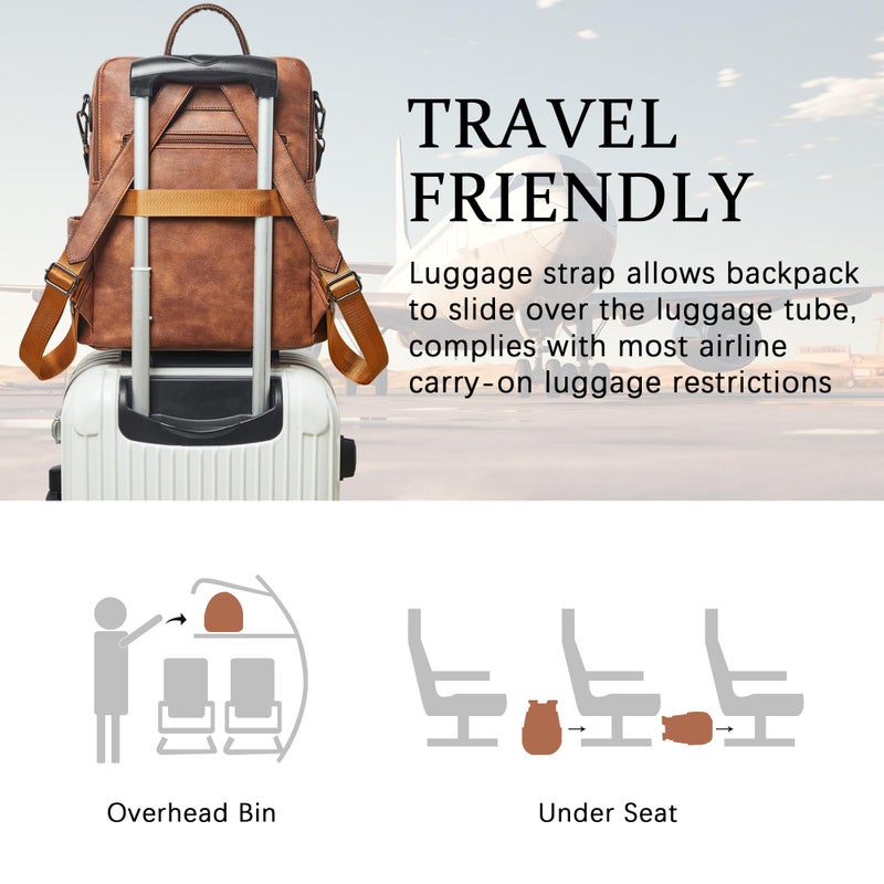 Shrrie Vegan Leather Laptop Backpack for Women 15.6 inch Work Backpack Fashion Travel Backpack Purse for Travel College Work - Image 5