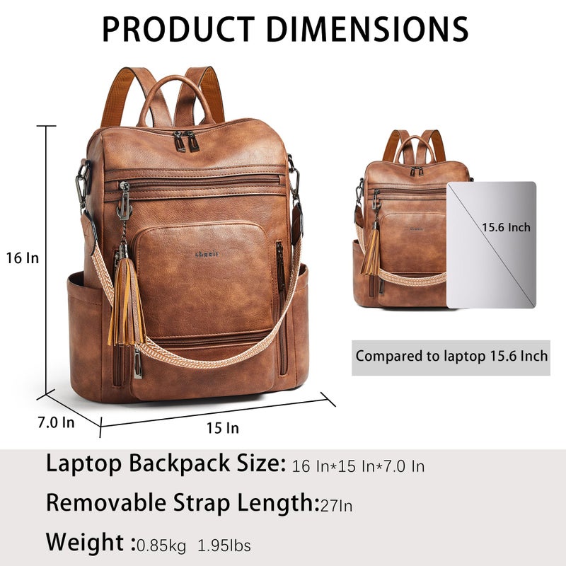 Shrrie Vegan Leather Laptop Backpack for Women 15.6 inch Work Backpack Fashion Travel Backpack Purse for Travel College Work - Image 3