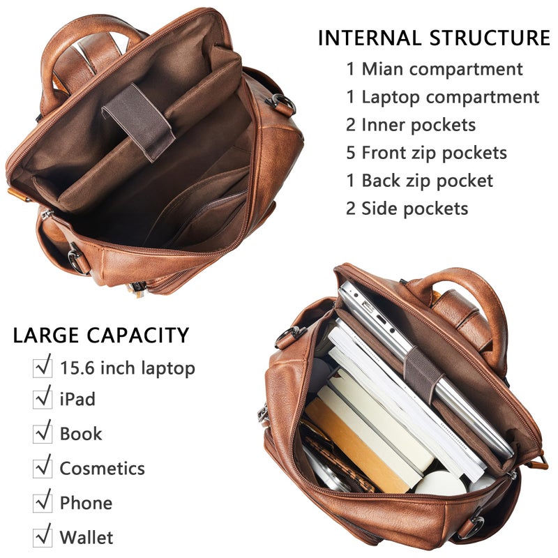 Shrrie Vegan Leather Laptop Backpack for Women 15.6 inch Work Backpack Fashion Travel Backpack Purse for Travel College Work - Image 4