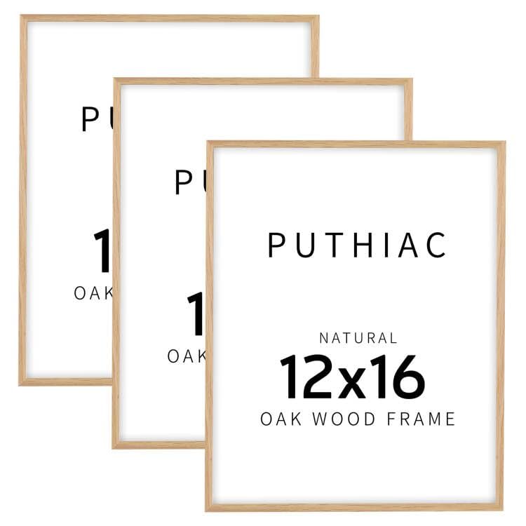 puthiac 12x16 Picture Frame Wood  12 x 16 Poster Frame 12 16 Oak Wood Picture Frame 12 By 16 Frame 12 x 16 Frame 12x16 Picture Frames for Wall3 Pack Beige