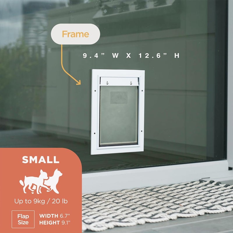 Hakuna Deluxe Aluminum Pet, Cat and Dog Door with 2-Way Locking Panel for Screens, Doors and Walls up to 2.8" Thick, Small, White - Image 3