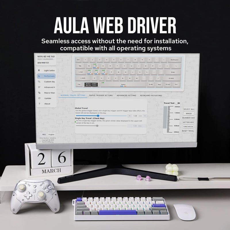 EPOMAKER AULA WIN60 HE 60% Wired Magnetic Keyboard with Adjustable Actuation, 8000 Hz Polling Rate, Hall Effect Switches, Hot-Swap, For FPS Games (Grey&White&Blue) - Image 5