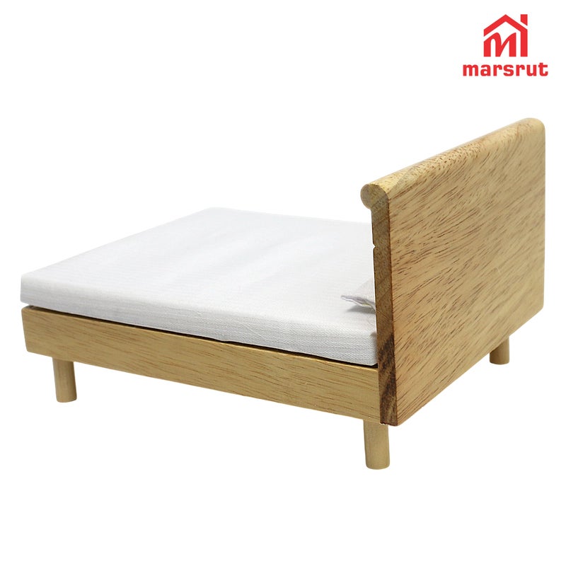 Marsrut Doll House Bed Miniature 1:12 Dollhouse Bedroom Furniture for 6 Inch Dolls Wooden Single Beds with Bedding Fabric, 1/12 Scale Vintage Victorian Mini Accessory DIY Scene Decoration Home Props Modern - Image 3