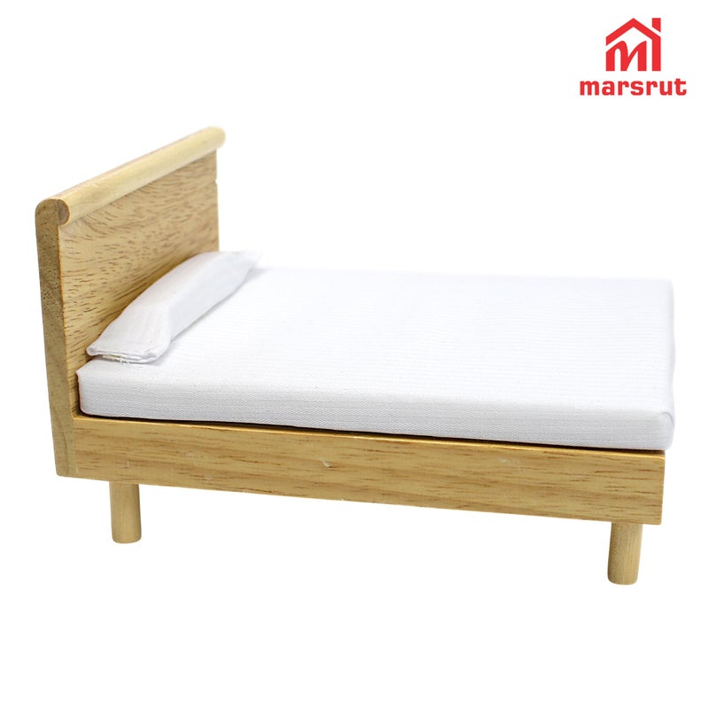 Marsrut Doll House Bed Miniature 1:12 Dollhouse Bedroom Furniture for 6 Inch Dolls Wooden Single Beds with Bedding Fabric, 1/12 Scale Vintage Victorian Mini Accessory DIY Scene Decoration Home Props Modern - Image 5