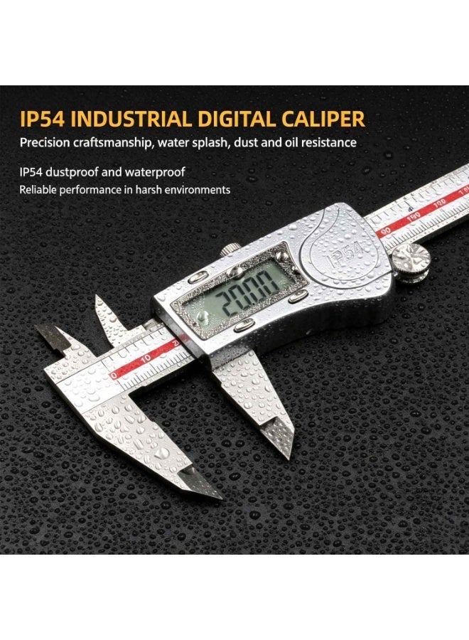 فرجار رقمي إلكتروني، أداة قياس مقاومة للماء بمعيار IP54 مع بطاريات وغطاء، فرجار فيرنييه من الفولاذ المقاوم للصدأ، أداة قياس مع تحويل بين البوصة والمليمتر، 0-6 بوصة / 0-150 مم، للأعمال اليدوية، والطباعة ثلاثية الأبعاد، والنجارة، والاستخدام المنزلي - Image 4