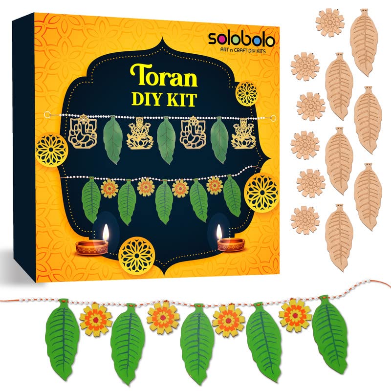 Solobolo Torans for Entrance Door DIY KIT | Mango Leaf Flower Toran for Door Decoration| Make and Paint Your own Door Toran for Diwali Decoration|(T-3) - Image 1