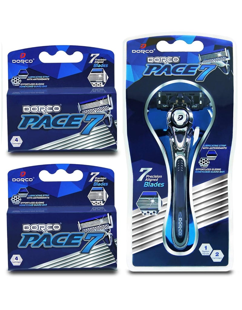 Dorco Pace 7  Shaving Razor System for Men with Seven Curved Blades  Value Pack 10 Cartridges  1 Handle