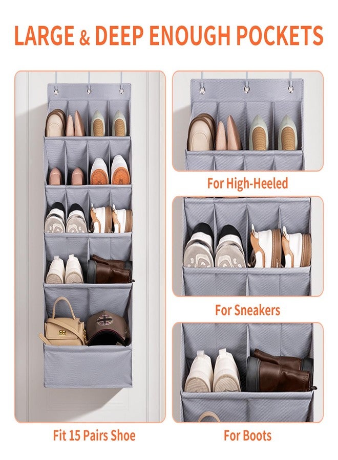 FENTEC 1 Pack Over-the-Door-Shoe-Organizers,Hanging Organizers with Large Pocket Shoe Holder Hanging Shoe Rack for Closet Shoe Organizer for Wall, Over Door Organizer with 15 Pockets Gray - Image 4