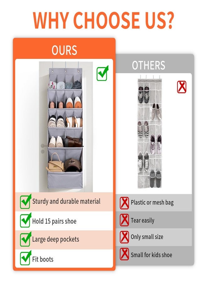 FENTEC 1 Pack Over-the-Door-Shoe-Organizers,Hanging Organizers with Large Pocket Shoe Holder Hanging Shoe Rack for Closet Shoe Organizer for Wall, Over Door Organizer with 15 Pockets Gray - Image 5
