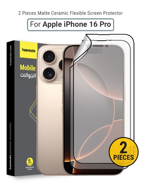2 Pieces Apple iPhone 16 Pro Matte Ceramic Screen Protector – Anti-Explosion, High Transparency, Delicate Touch, Smooth Arc Edges, Easy Installation, Screen Protector for Apple iPhone 16 Pro