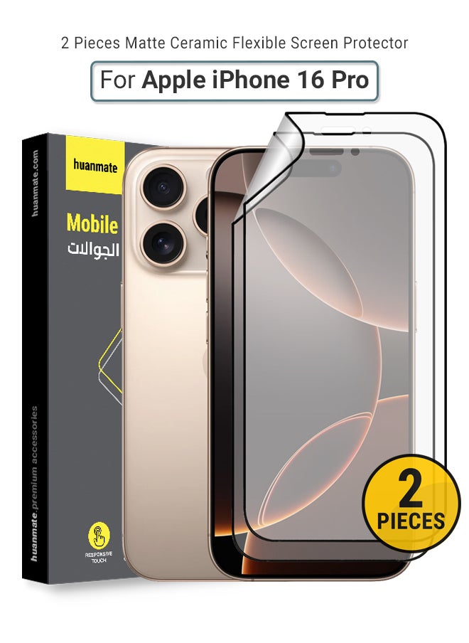 2 Pieces Apple iPhone 16 Pro Matte Ceramic Screen Protector – Anti-Explosion, High Transparency, Delicate Touch, Smooth Arc Edges, Easy Installation, Screen Protector for Apple iPhone 16 Pro
