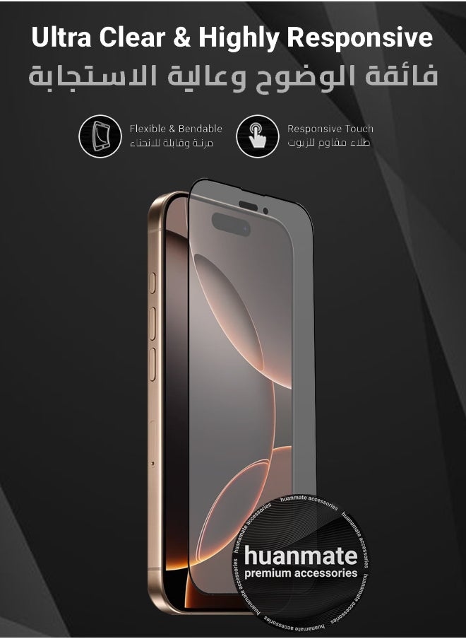 2 Pieces Apple iPhone 16 Pro Matte Ceramic Screen Protector – Anti-Explosion, High Transparency, Delicate Touch, Smooth Arc Edges, Easy Installation, Screen Protector for Apple iPhone 16 Pro