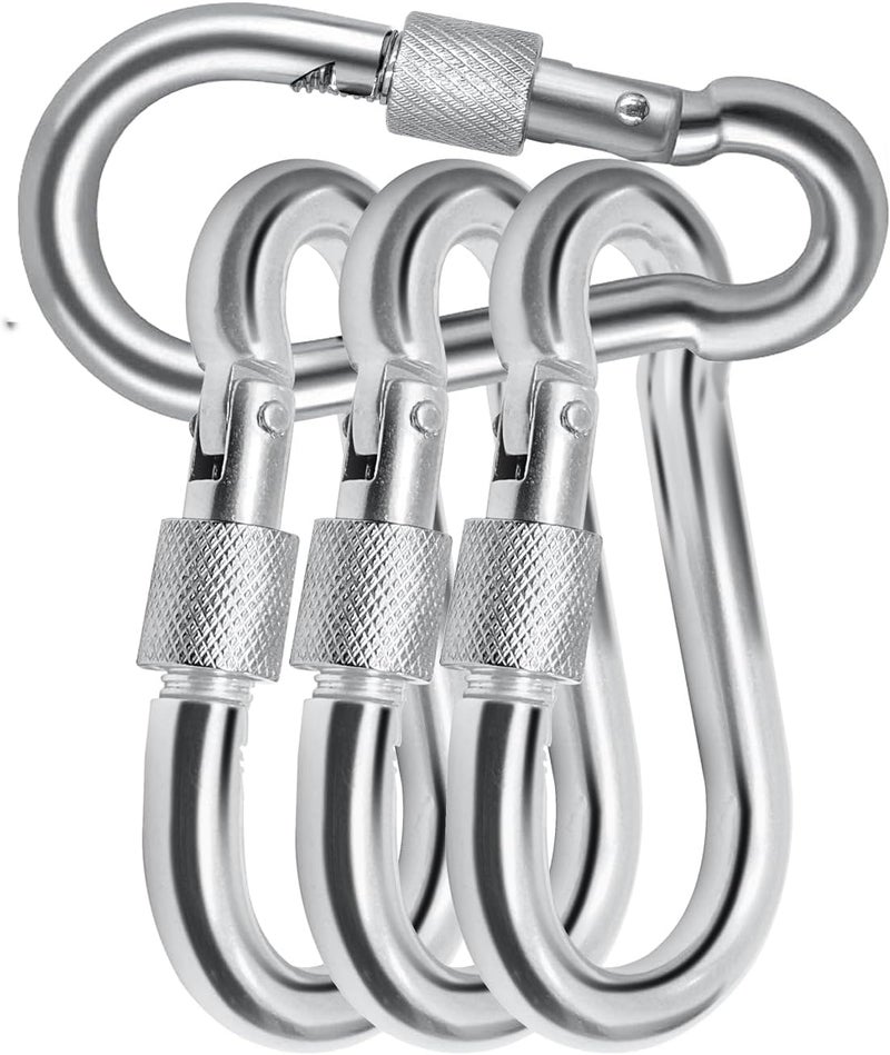 Acquwistach Locking Carabiner Clips, Stainless Steel Spring Snap Hook Locking Carabiner Heavy Duty - 304 Premium Stainless Steel Thumb Screw Carabiner Clip - Image 1
