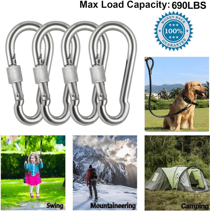 Acquwistach Locking Carabiner Clips, Stainless Steel Spring Snap Hook Locking Carabiner Heavy Duty - 304 Premium Stainless Steel Thumb Screw Carabiner Clip - Image 2