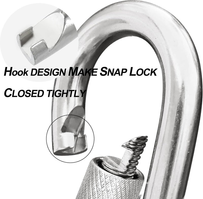 Acquwistach Locking Carabiner Clips, Stainless Steel Spring Snap Hook Locking Carabiner Heavy Duty - 304 Premium Stainless Steel Thumb Screw Carabiner Clip - Image 5