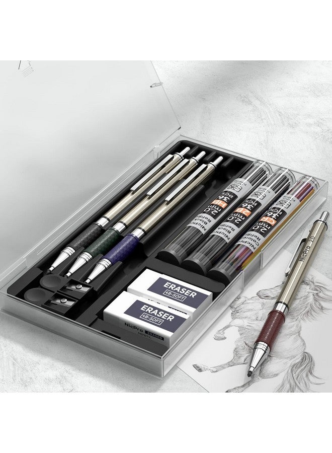 Nicpro 4 Pcs Premium 2.0 Mm Mechanical Pencils Set 108 Colored & Black (Hb 2B) Lead Refills Art Metal 2Mm Carpenter Pencil With 2 Erasers 2 Sharpeners For Drafting Sketching Drawing With Case - Image 5
