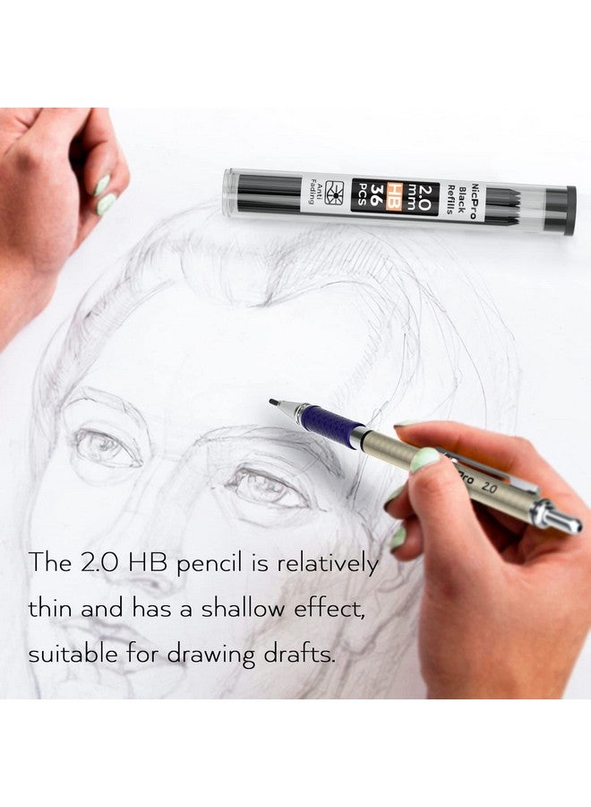 Nicpro 4 Pcs Premium 2.0 Mm Mechanical Pencils Set 108 Colored & Black (Hb 2B) Lead Refills Art Metal 2Mm Carpenter Pencil With 2 Erasers 2 Sharpeners For Drafting Sketching Drawing With Case - Image 4
