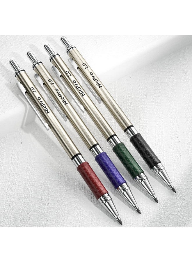 Nicpro 4 Pcs Premium 2.0 Mm Mechanical Pencils Set 108 Colored & Black (Hb 2B) Lead Refills Art Metal 2Mm Carpenter Pencil With 2 Erasers 2 Sharpeners For Drafting Sketching Drawing With Case - Image 2