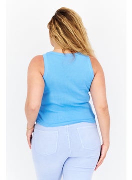 Misfit Women Jewel Neck Sleeveless Ribbed Tank Top, Pop Blue  - Image 4
