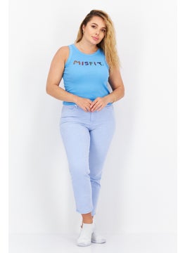 Misfit Women Jewel Neck Sleeveless Ribbed Tank Top, Pop Blue  - Image 3