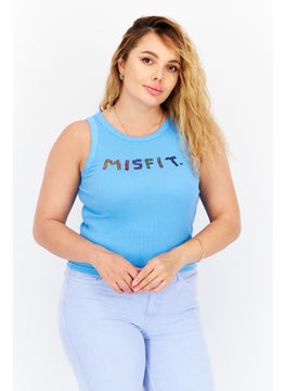 Misfit Women Jewel Neck Sleeveless Ribbed Tank Top, Pop Blue  - Image 1