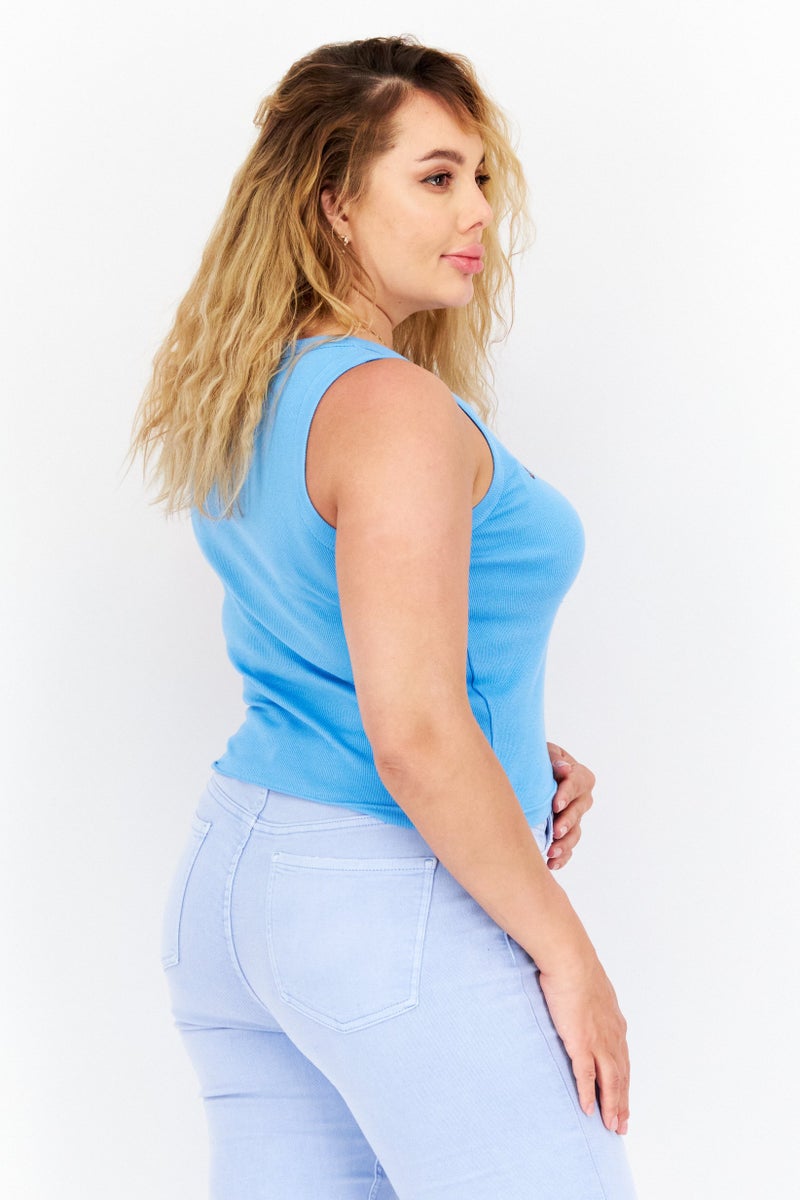 Misfit Women Jewel Neck Sleeveless Ribbed Tank Top, Pop Blue - Image 2