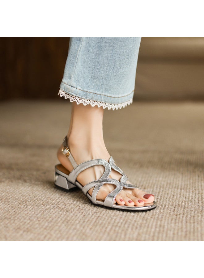 AME French Elegance Sandals 2025 New Cross-strap Slimming Low Heel Sandals Exquisite Ladies Sandals - Image 3