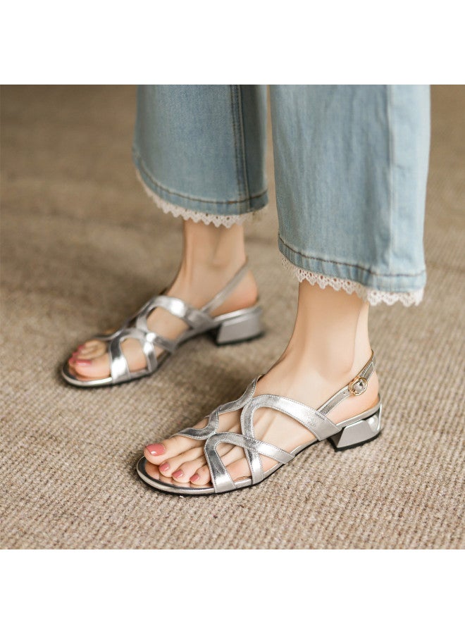 AME French Elegance Sandals 2025 New Cross-strap Slimming Low Heel Sandals Exquisite Ladies Sandals - Image 5
