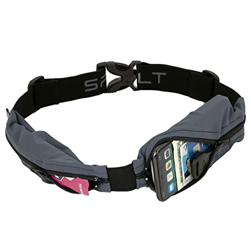 SPIbelt Dual Pocket Pro Running Belt for Adults, Expandable Pockets, Adjustable Waist, No Bounce, Anthracite with Black Zipper - Image 1