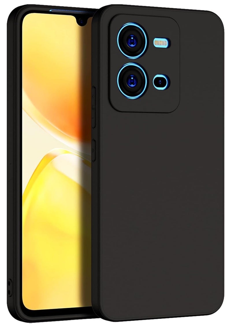 Back Cover Case Compatible with Vivo V25 / Vivo V25E Soft Silicone Gel Rubber Shockproof Matte Finish Inner Cloth Lining with Camera Protection (Black) - Image 1