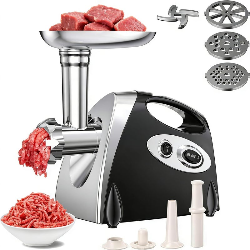 Angju Meat Mincer,Electric Meat Grinder Stainless Steel 2800W, Sausage Maker with 3 Cutting Plates, Sausage & Kubbe Kit (Black) - Image 1
