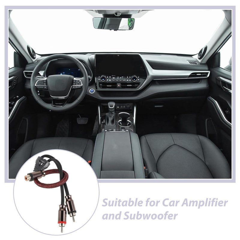 RCA Car Audio Cable 1 to 2 Splitter Wire with Pure Copper Metal Connectors and Red Mesh Sleeve, Subwoofer Amplifier Speaker Cable for Vehicle Sound Systems - Image 3