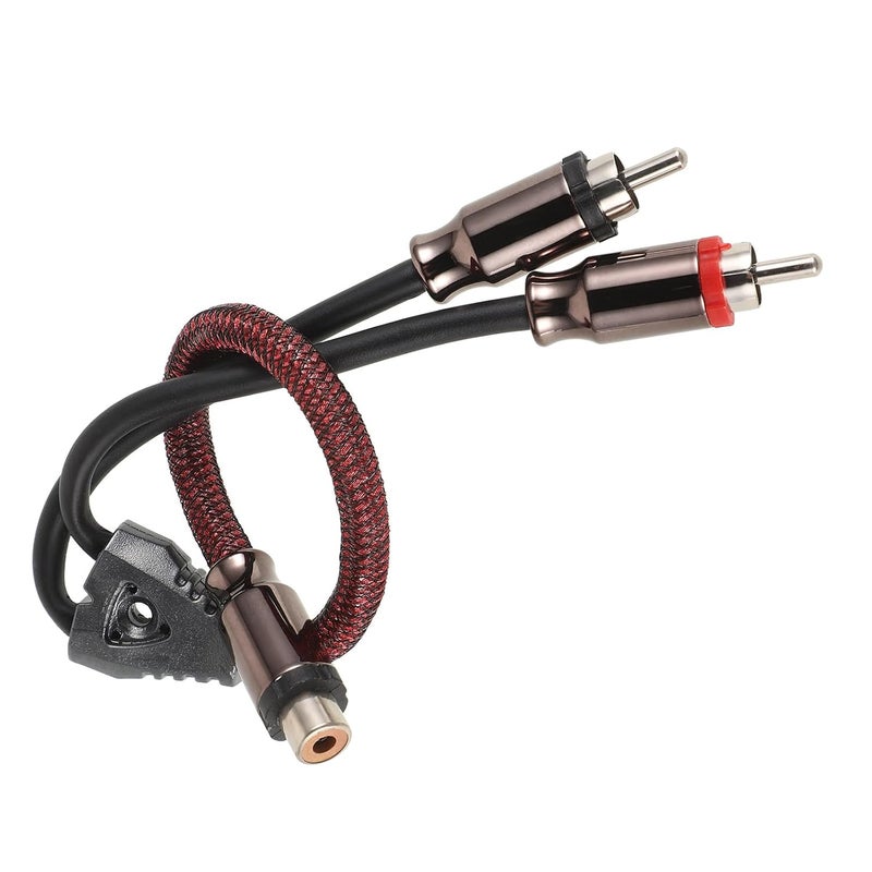 RCA Car Audio Cable 1 to 2 Splitter Wire with Pure Copper Metal Connectors and Red Mesh Sleeve, Subwoofer Amplifier Speaker Cable for Vehicle Sound Systems - Image 1