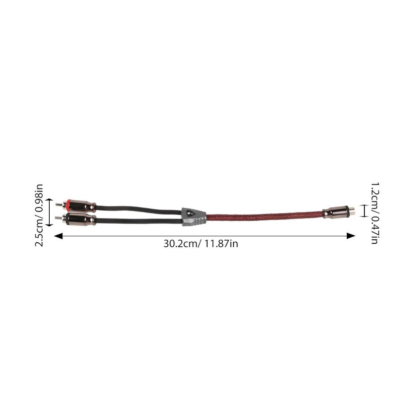 RCA Car Audio Cable 1 to 2 Splitter Wire with Pure Copper Metal Connectors and Red Mesh Sleeve, Subwoofer Amplifier Speaker Cable for Vehicle Sound Systems - Image 2
